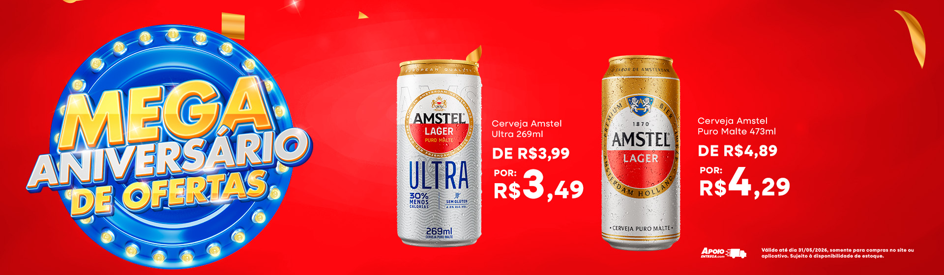 Cerveja Amstel até 31/05